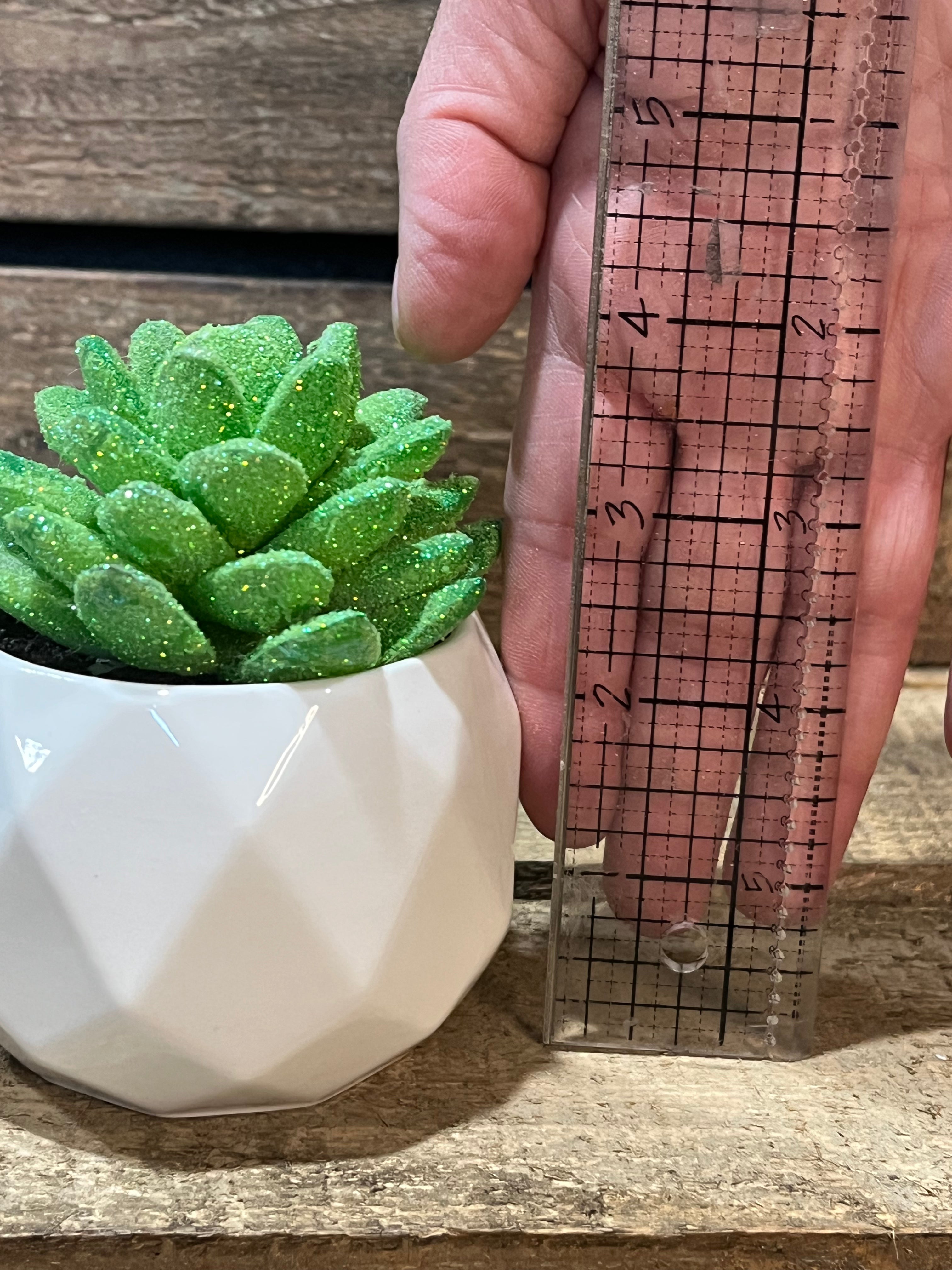 Green Glitter Succulent Small Faux Plant