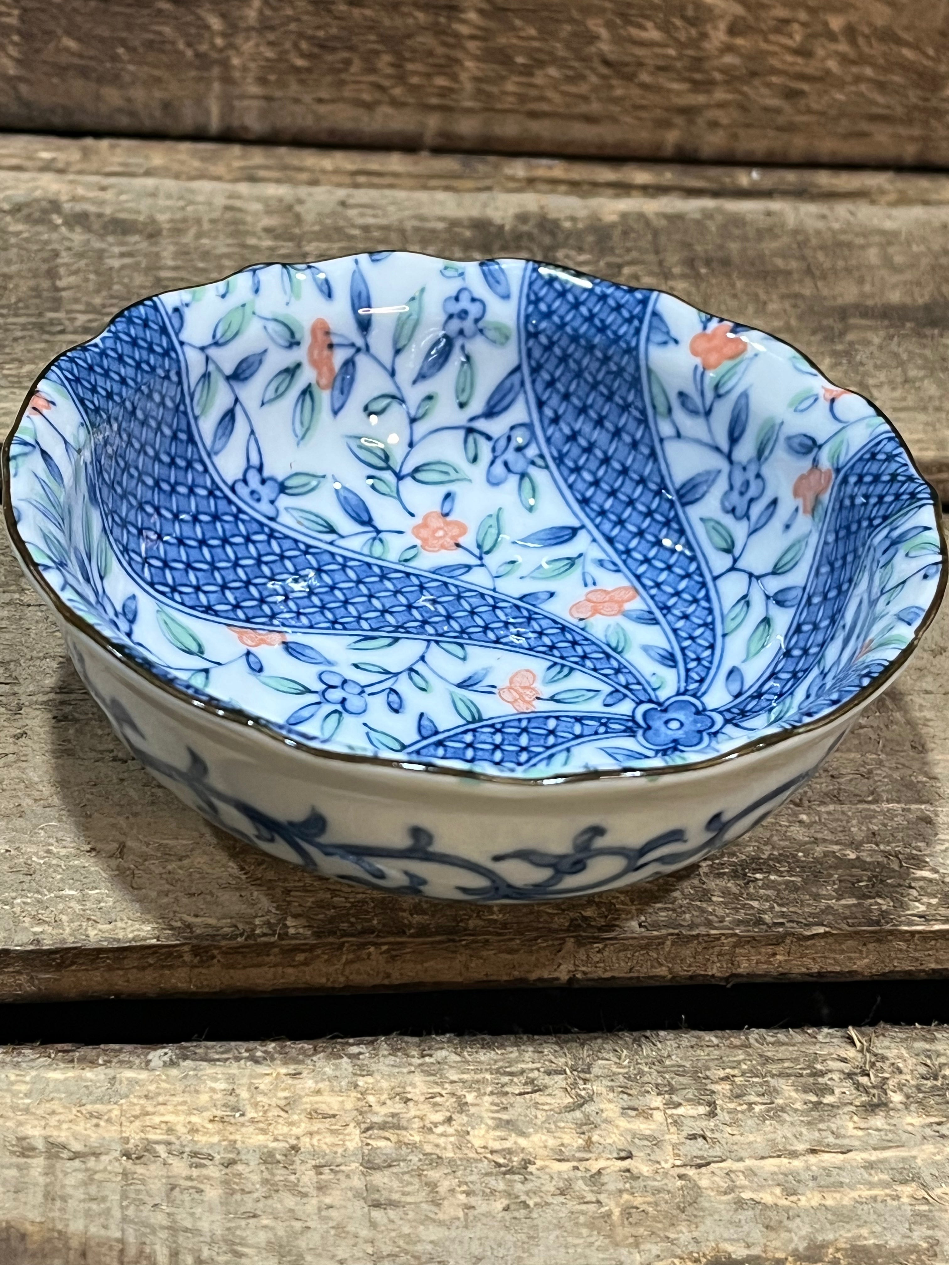Trinket Bowl - Peach and Blue flowers