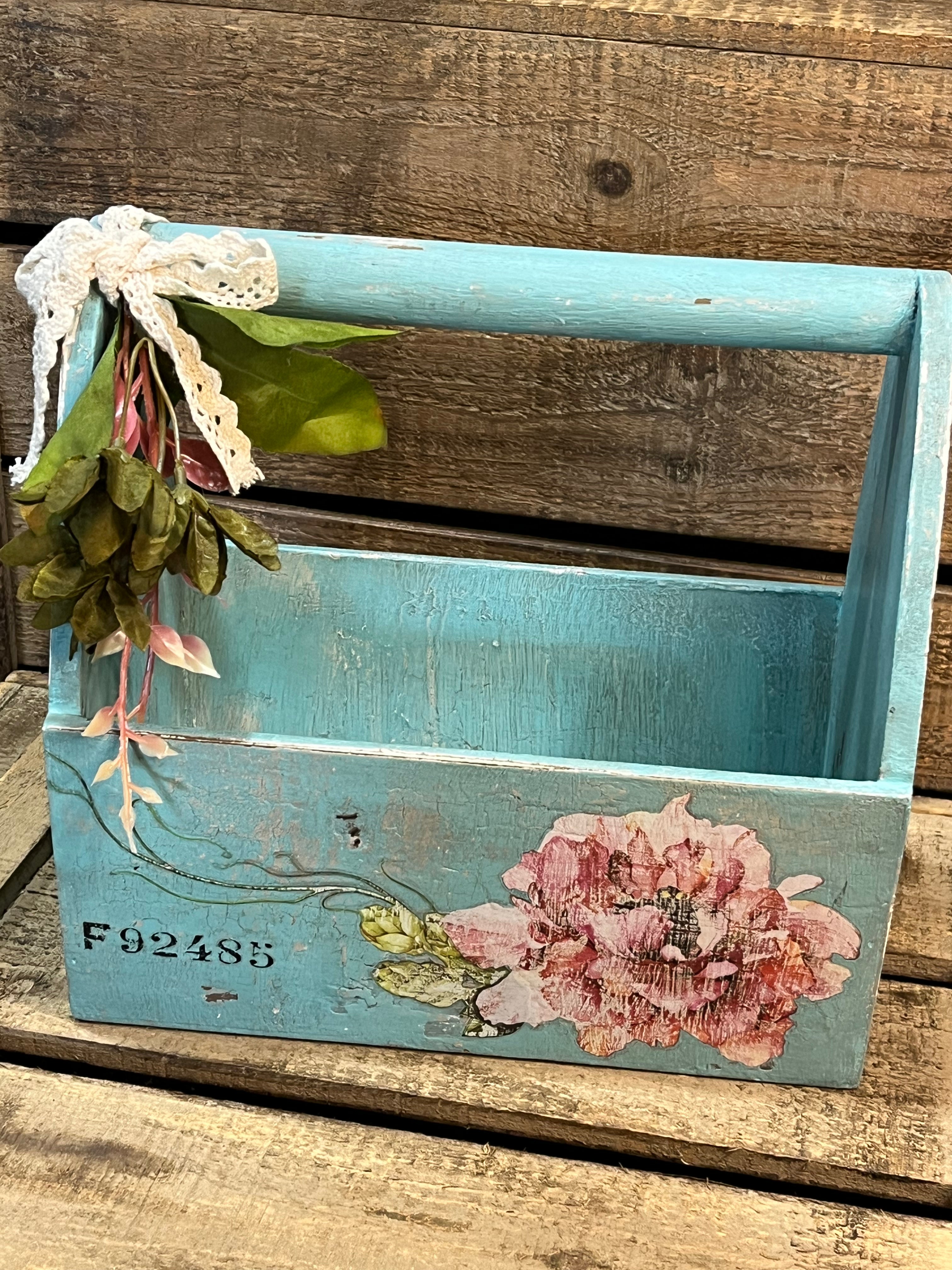 Reimagined Light Blue Floral Distressed Little Tote