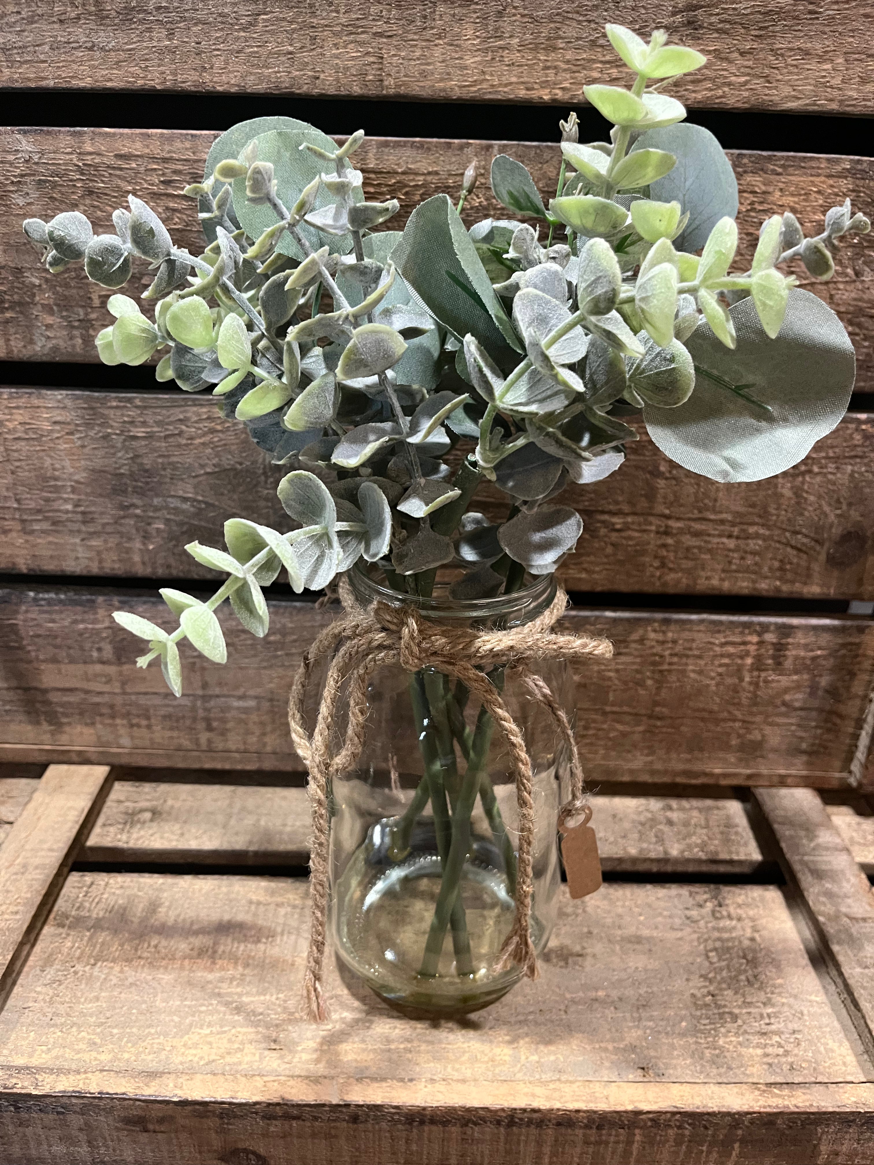Faux Eucalyptus Stems in Jar