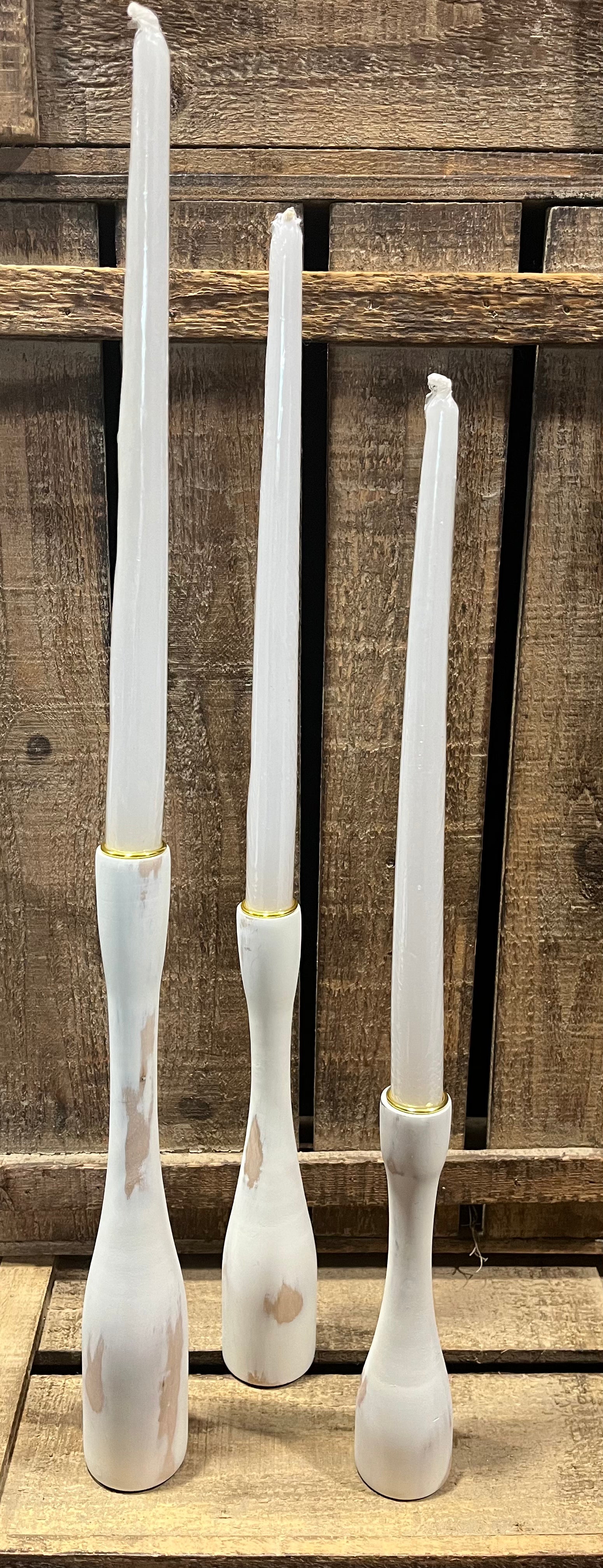 White Distressed Candle Stick Trio - 3 Piece Set