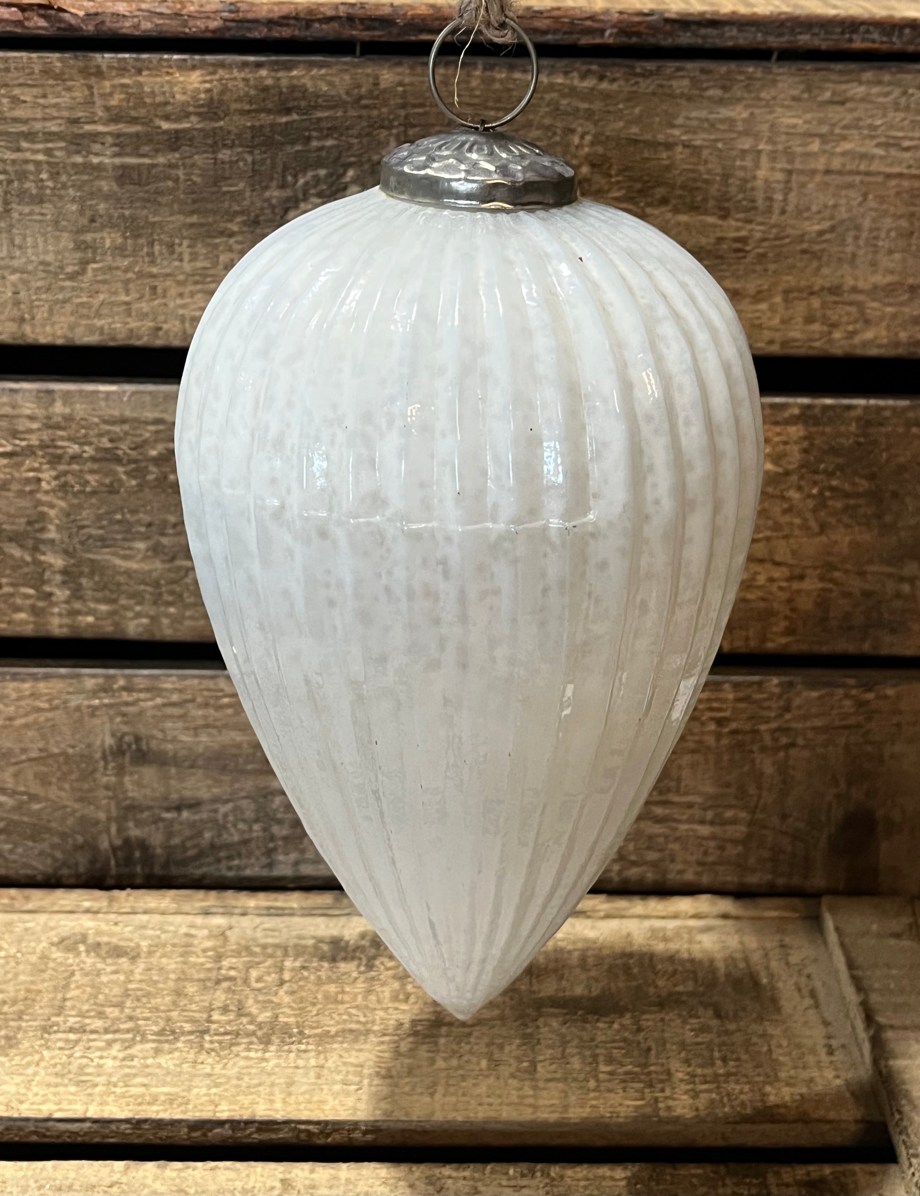 Large White Mercury Glass Hanging Ornament