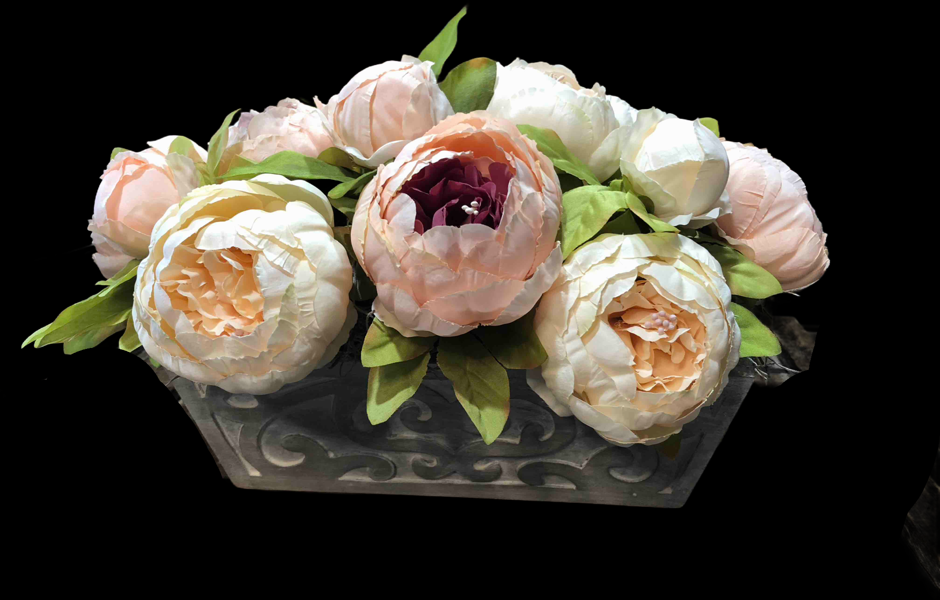 Faux Peonies in Upcycled Wooden Basket