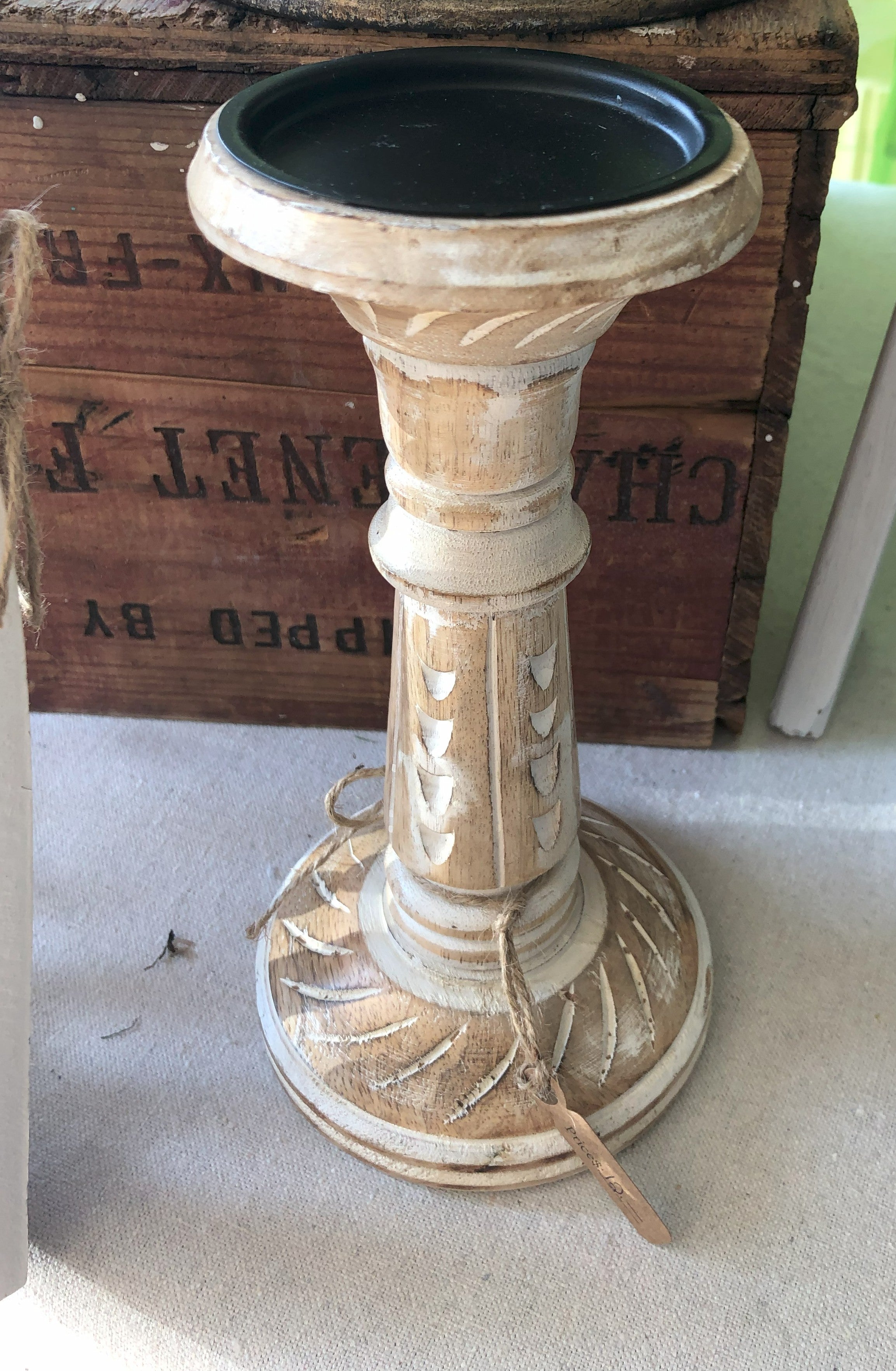 Heavily Distressed Wood with Whitewash Candlestick