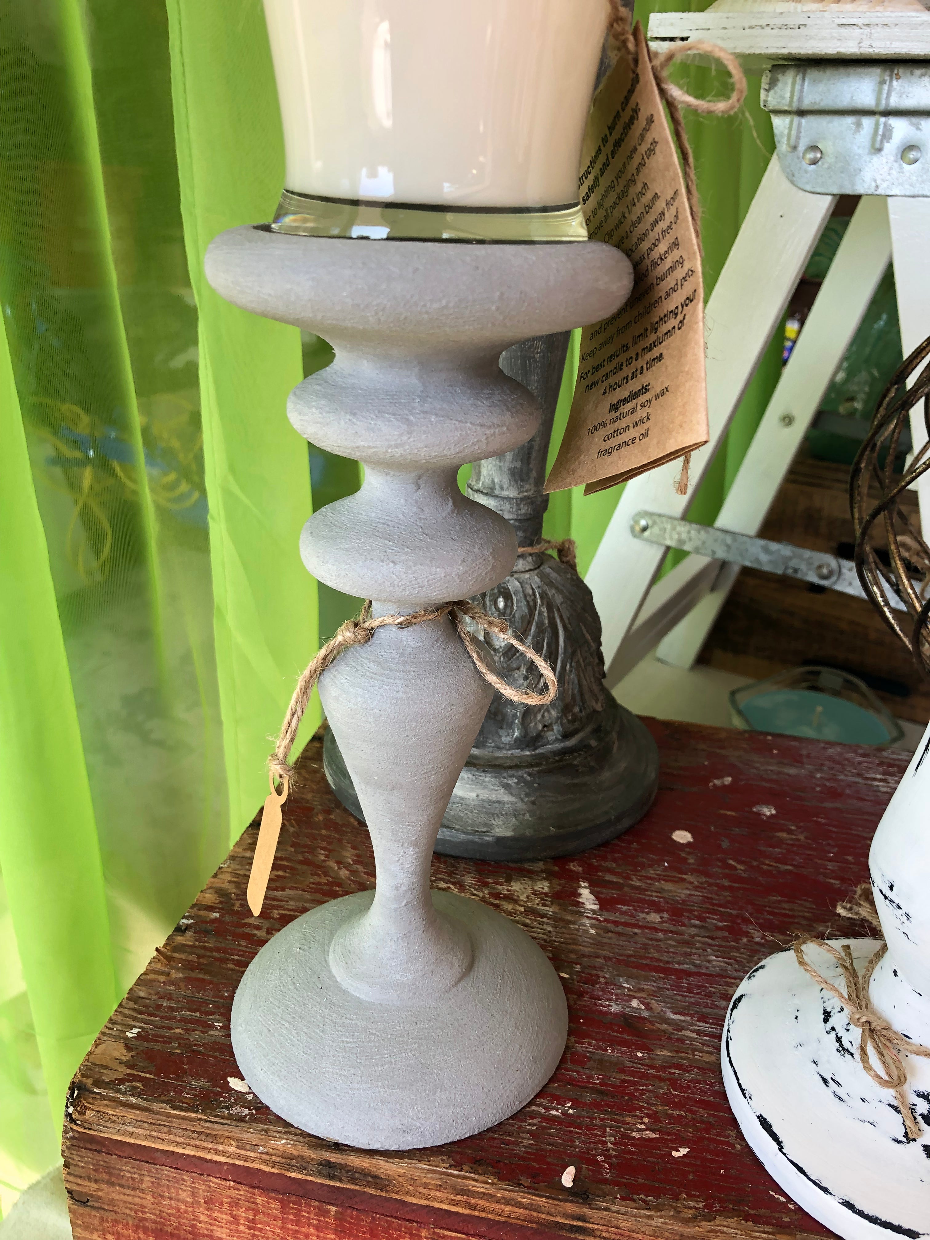 Faux Cement Painted Candlestick