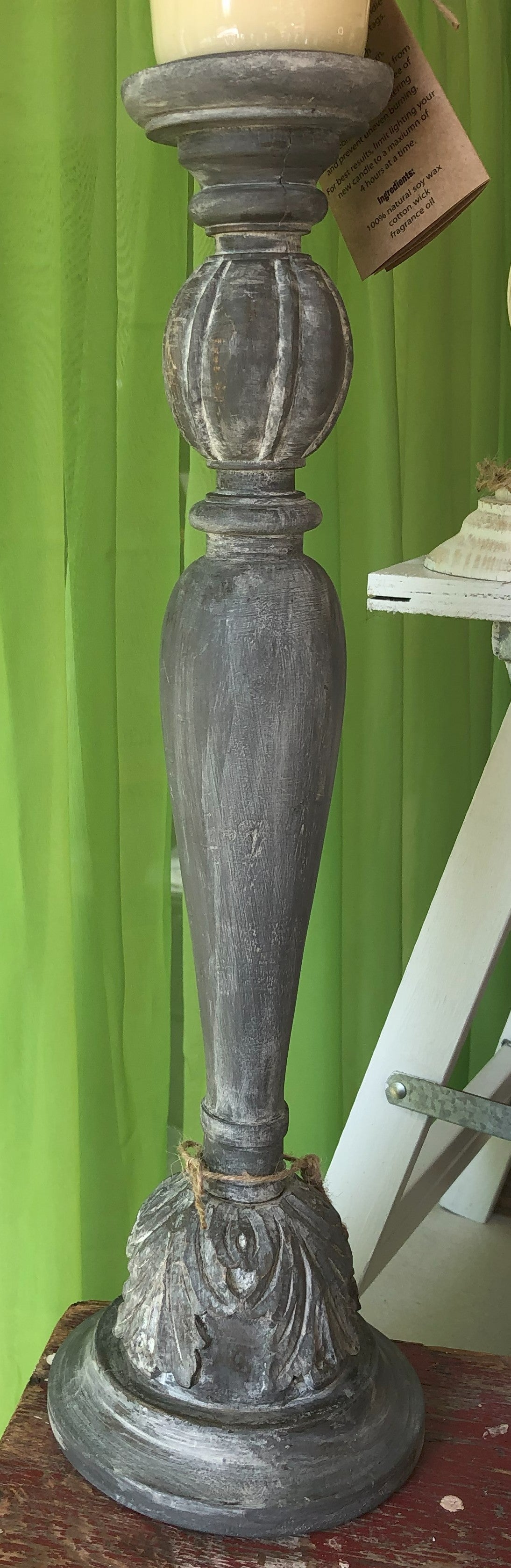 Large Dark Gray Wood Candlestick