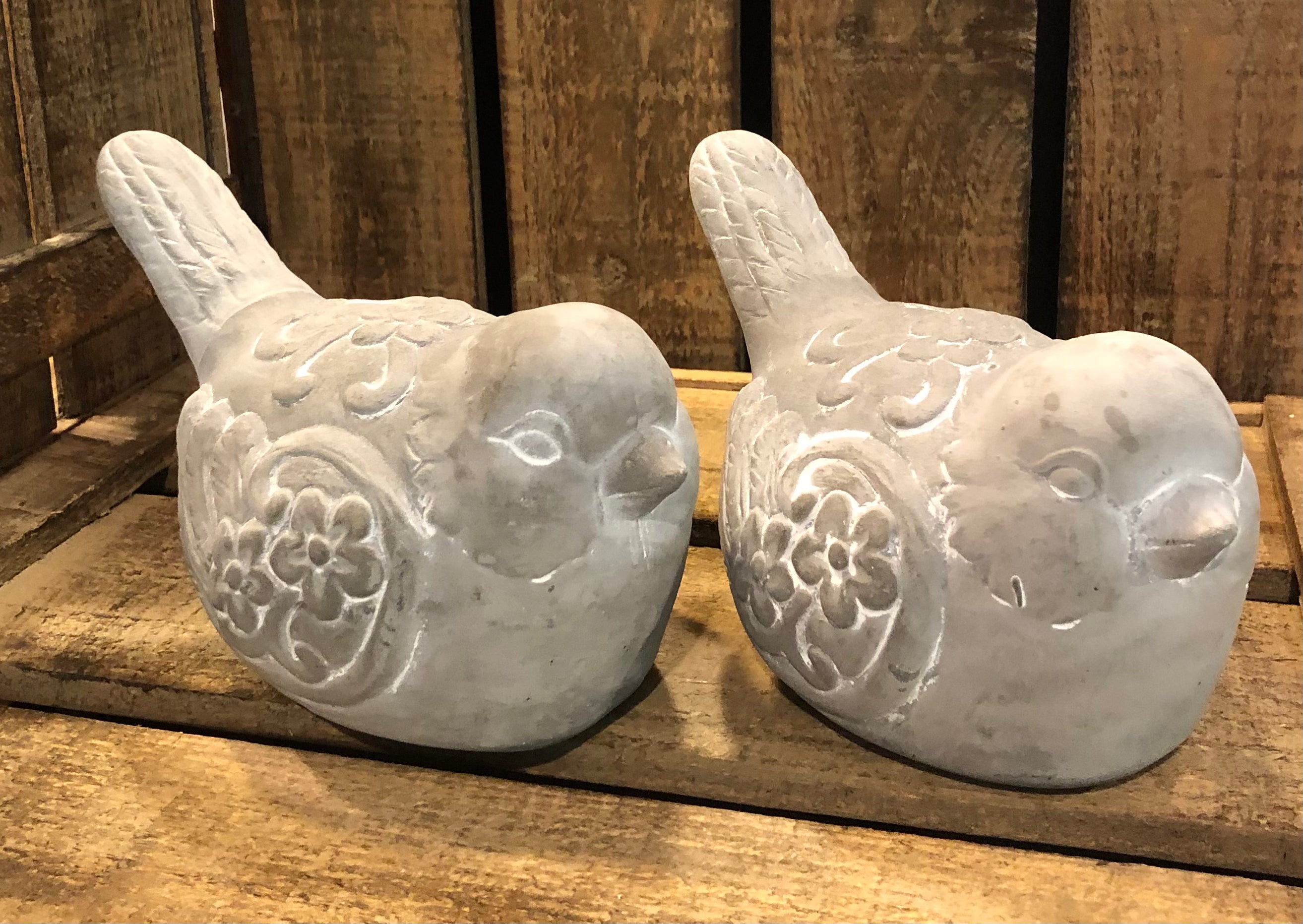 Pair of Whitewashed Cement Bird Figurines