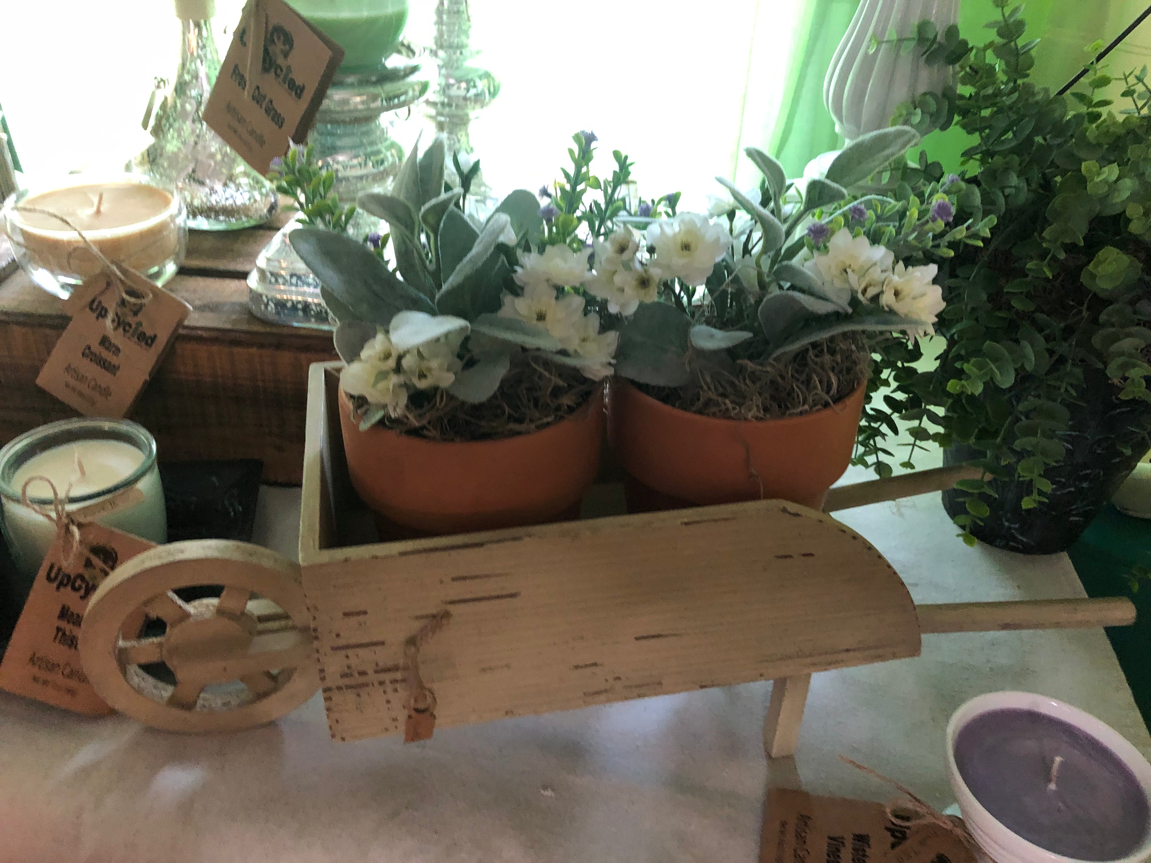 Wheelbarrow Faux Plant Centerpiece