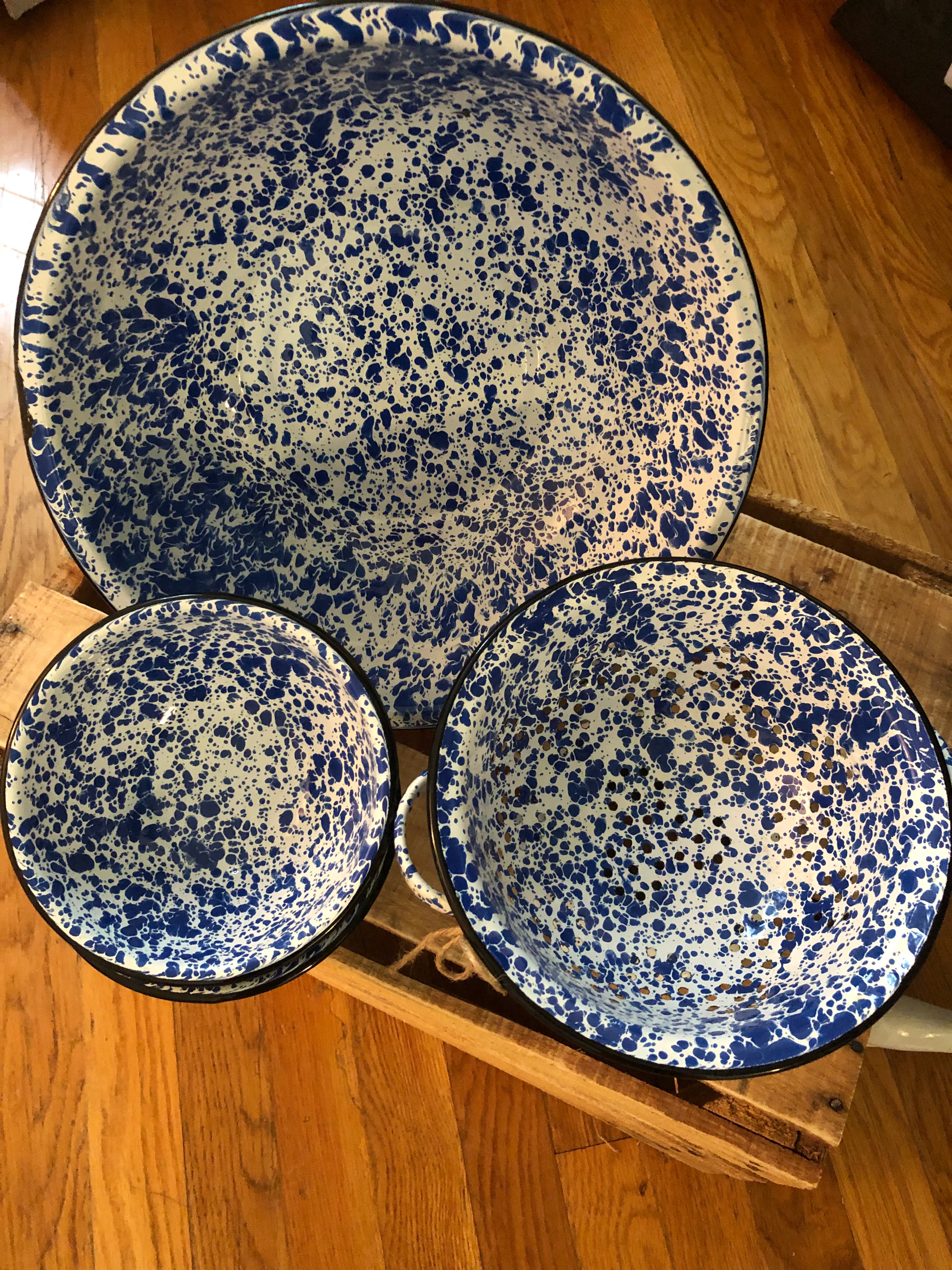 Blue and White Set of Enamel Kitchenware