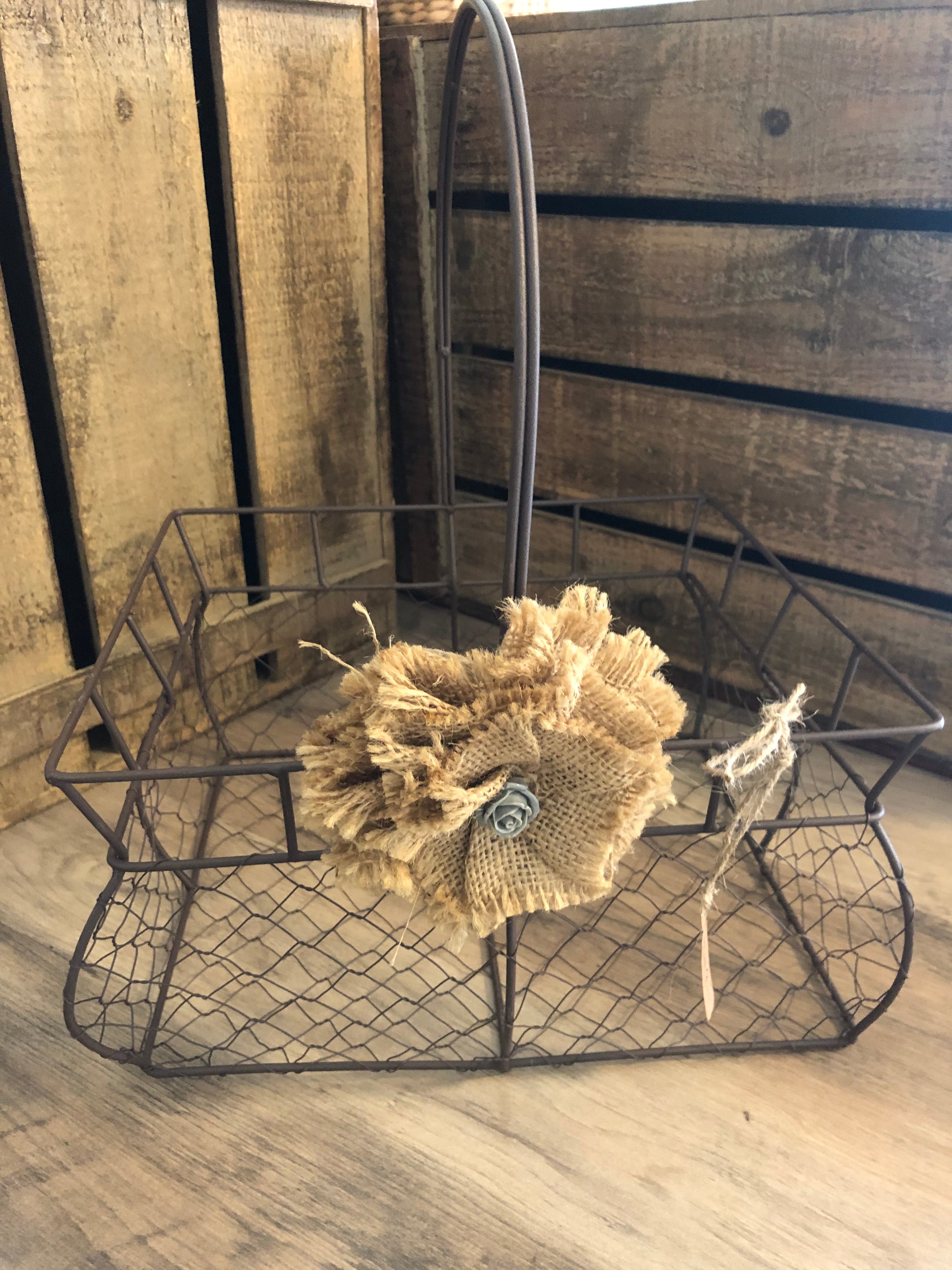 Burlap Flower Brown Wired Basket