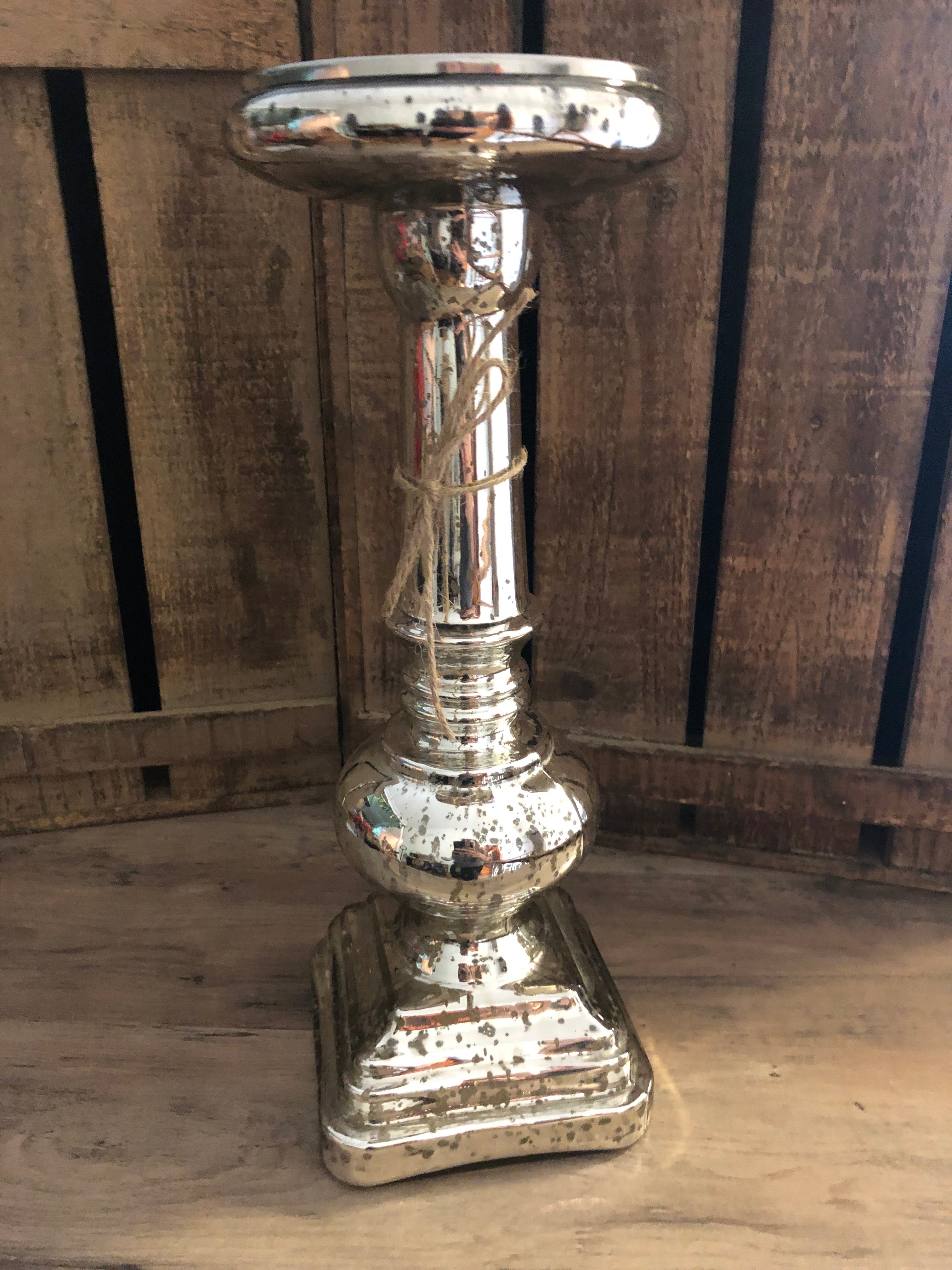 Mercury Glass Large Candlestick Pillar