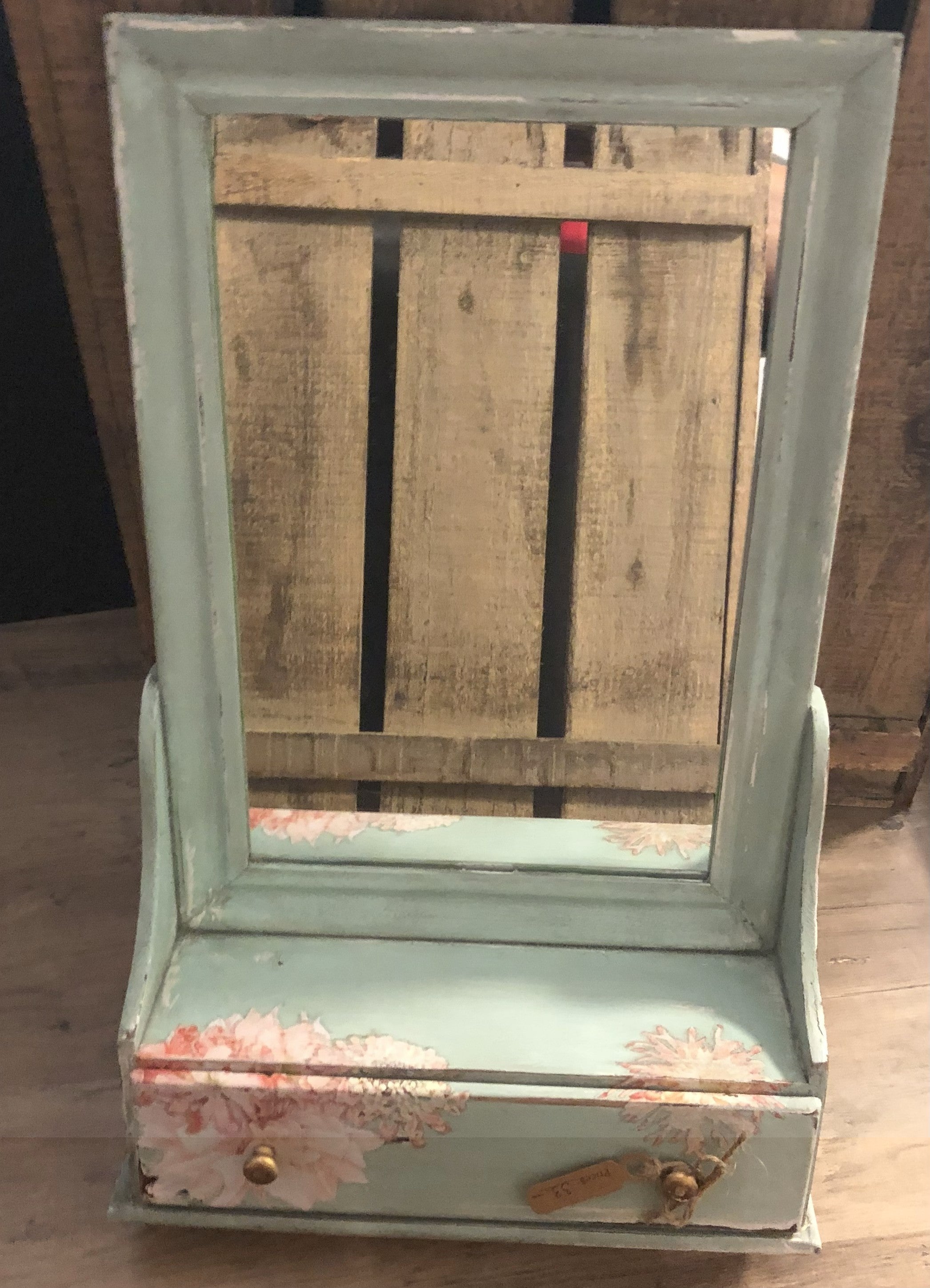 Upcycled Mirror with Floral Adorned Draw