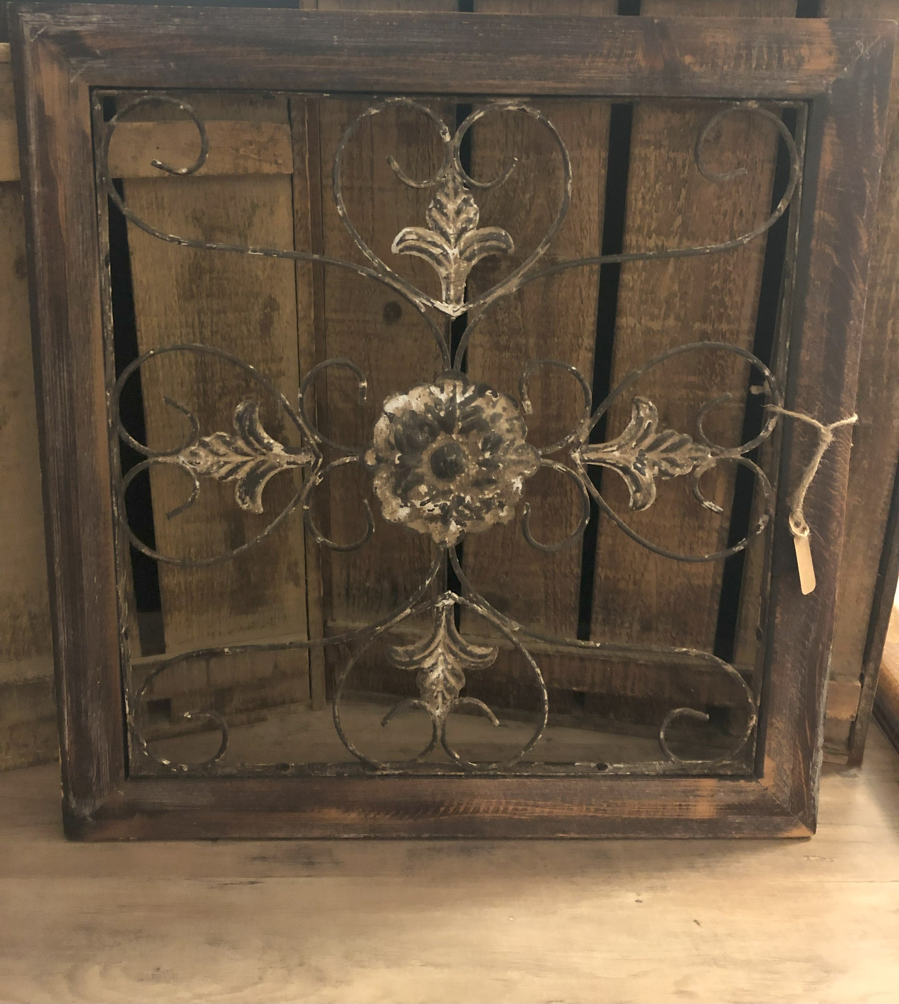 Faux window with Distressed Metal Embellishment